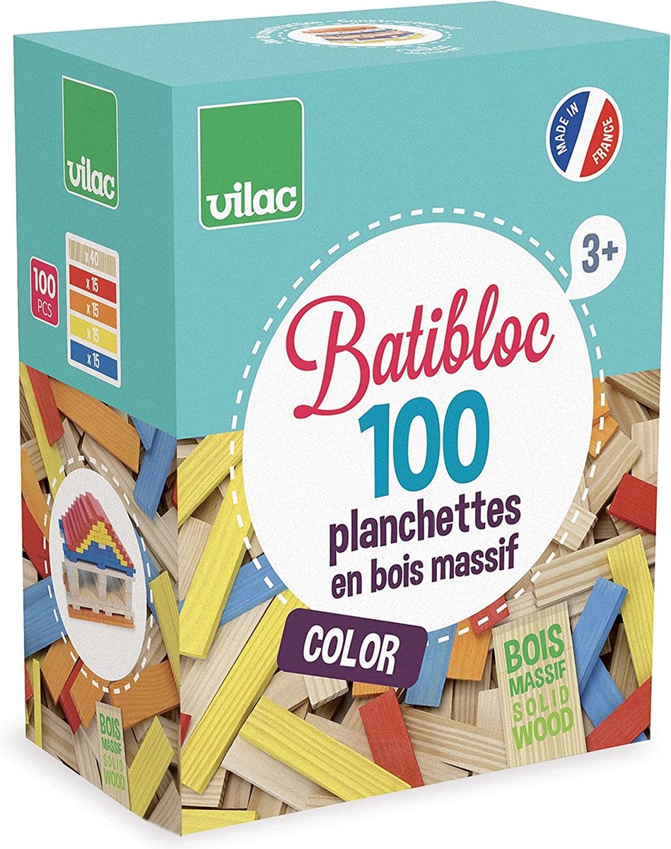 Vilac - Vilac Batibloc 100 gekleurde houten stukken set