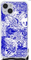 Shockproof Case Geschikt voor iPhone 14 Plus Smartphone hoesje met doorzichtige rand Angel Skull Blue