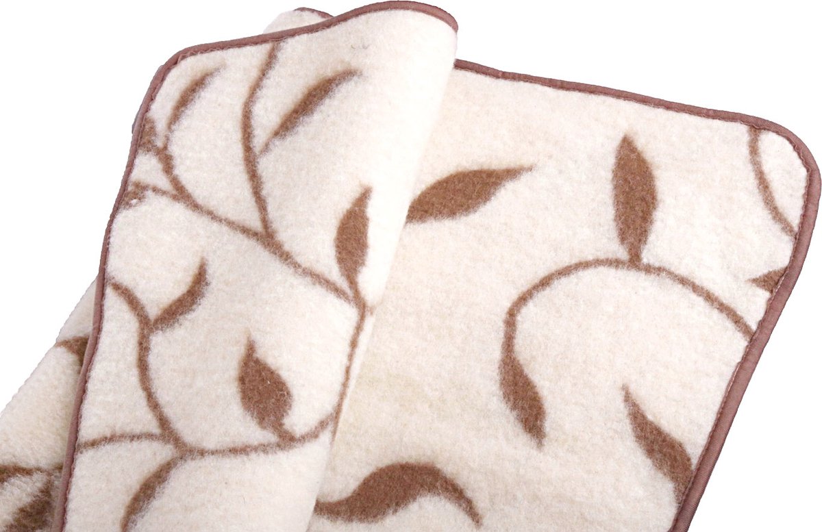 Wollen Deken Plaid 200x160cm 100% zuivere Australische Merino scheerwol 450 g/m² Bladeren motief Woolmark-certificaat