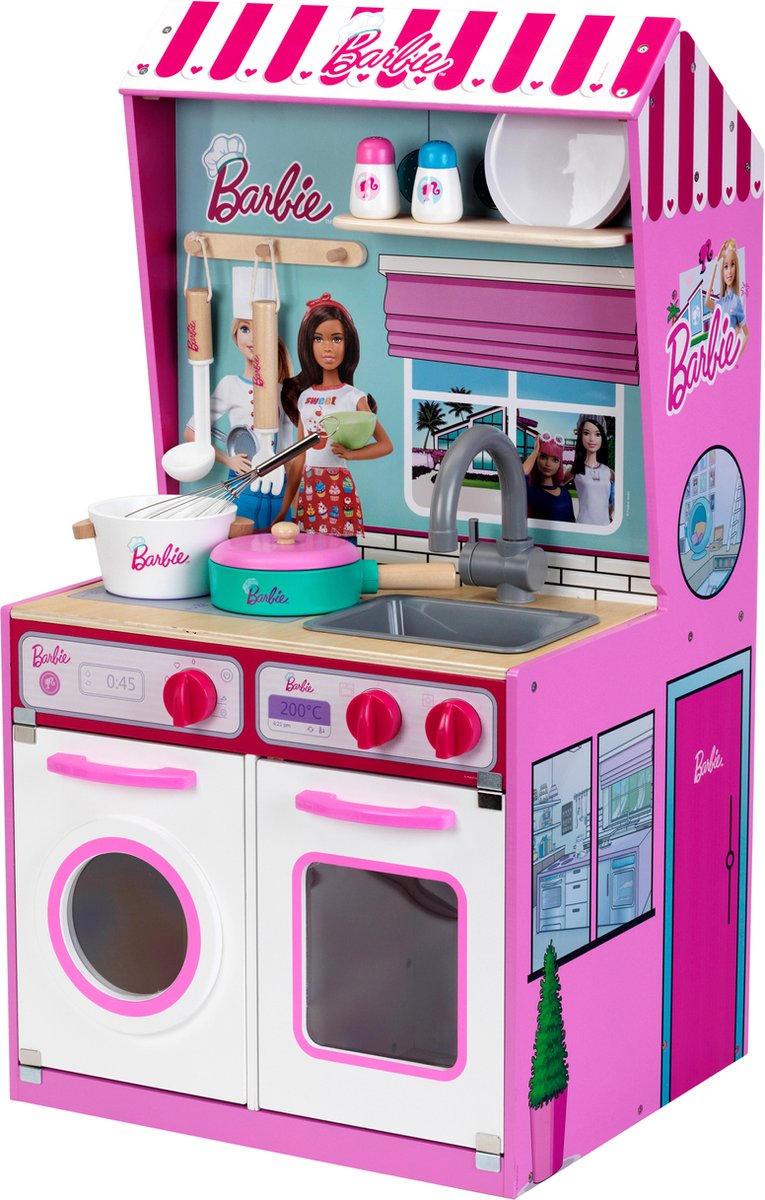 Theo Klein 7312 Barbie cuisine en bois avec maison de poupée intégrée 2 en  1 Je joue à