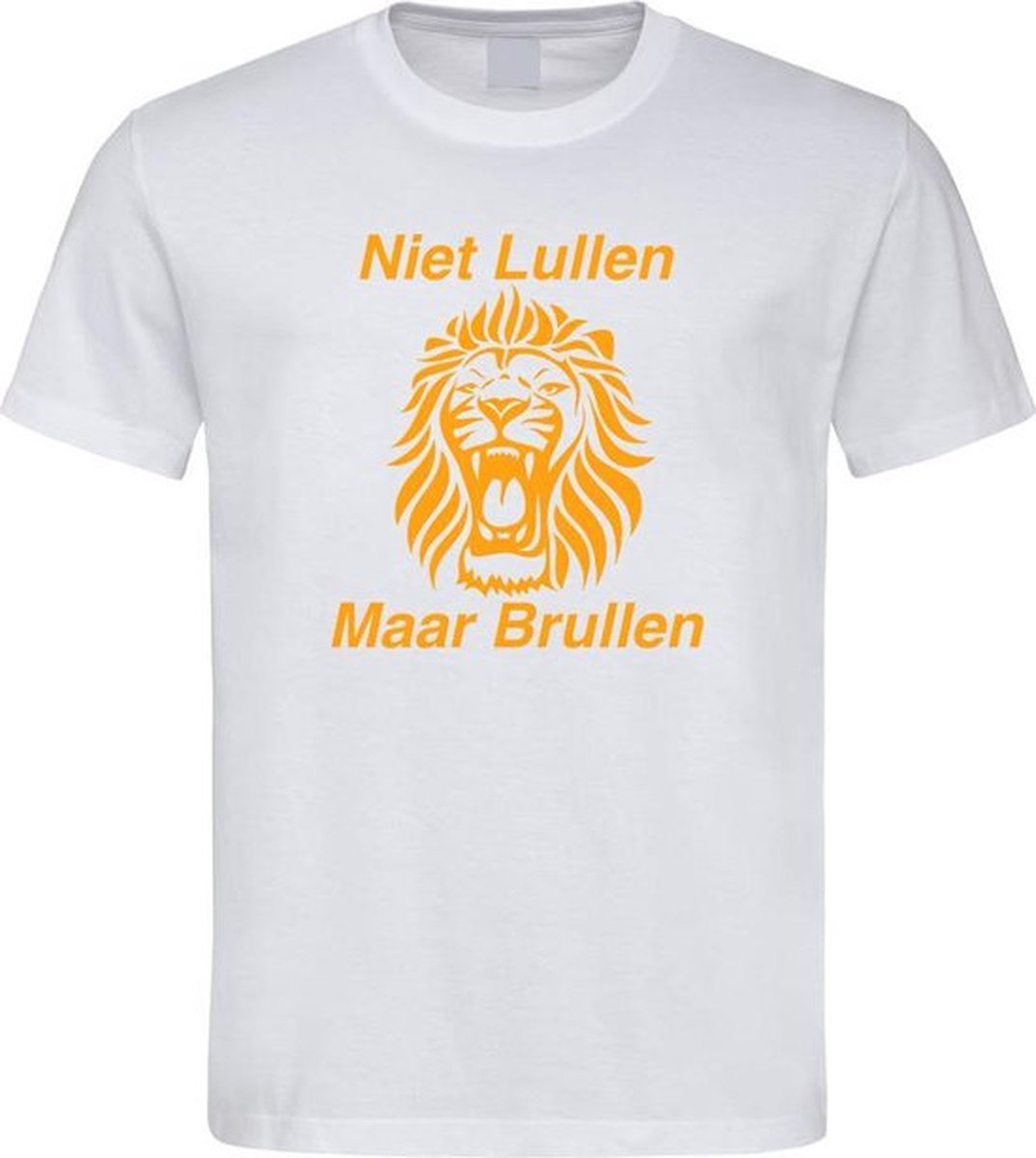 Wit EK / WK voetbal T-shirt met “ Niet Lullen Maar Brullen “ print Oranje maat XXXL