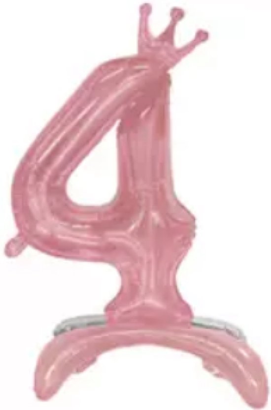 Folie ballon op standaard- 32 inch- 4 Jaar- Kinderfeestje- 4de verjaardag- Roze- Cijfer Ballon