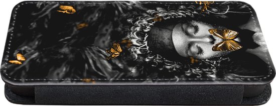 Telefoonhoesje Geschikt voor iPhone 8 telefoonhoesje - Vrouw - Vlinders - Zwart - Wit - Met vakjes - Wallet case met magneetsluiting