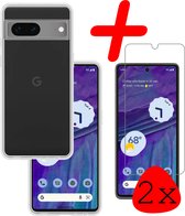 Hoes Geschikt voor Google Pixel 7 Hoesje Siliconen Back Cover Case Met 2x Screenprotector - Hoesje Geschikt voor Google Pixel 7 Hoes Cover Hoesje - Transparant