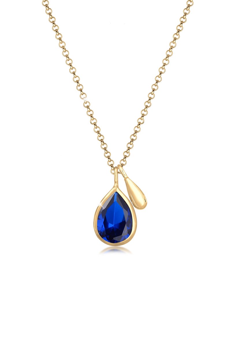 Elli PREMIUM - Halsketting - met edelsteen hanger saffier blauw verguld in 925 sterling zilver, ketting met druppel hanger voor dames - Dames