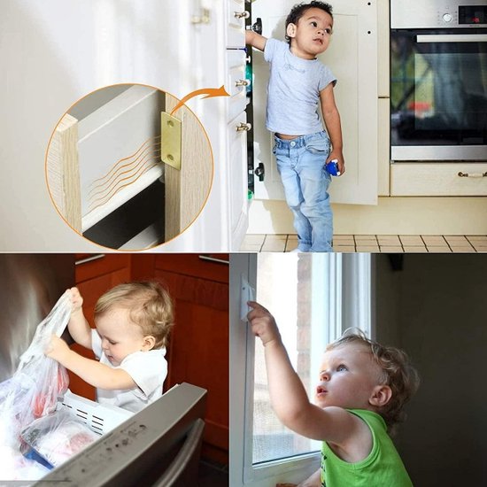 Kinderen gebruiken de magnetische sluitingen om kastdeuren en ramen te beveiligen.