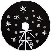 Jupe de sapin de Noël noir flocon de neige blanc imprimé toile de jute tapis de sapin de Noël ornements décoration pour Noël (91cm)