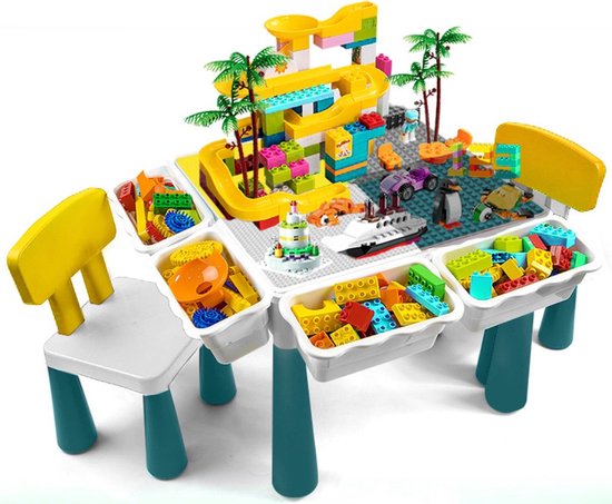 【Alles-in-1 Profi Promo】Bouwtafel set - Kindertafel met 2 Stoeltjes en 4 Bakjes - Blokkentafel - Speeltafel - Blokken Tafel Kinderen - Constructie Speelgoed 2, 3, 4, 5Y - Geschikt voor Duplo (Grote) & Lego (Kleine) Bouwstenen