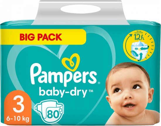 Grondwet kwaadaardig veel plezier Pampers baby-dry maat 3 - BIG PACK - 80 stuks - 6 tot 10 kg- 12h  bescherming | bol.com