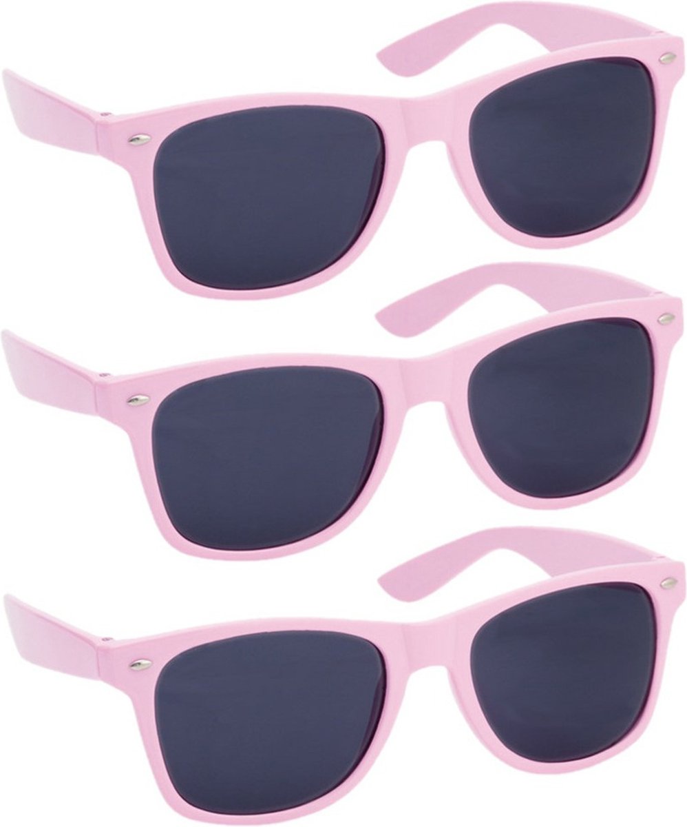 Hippe Party zonnebril - 4x - roze - plastic - UV400 - verkleedbril - carnaval/verkleed