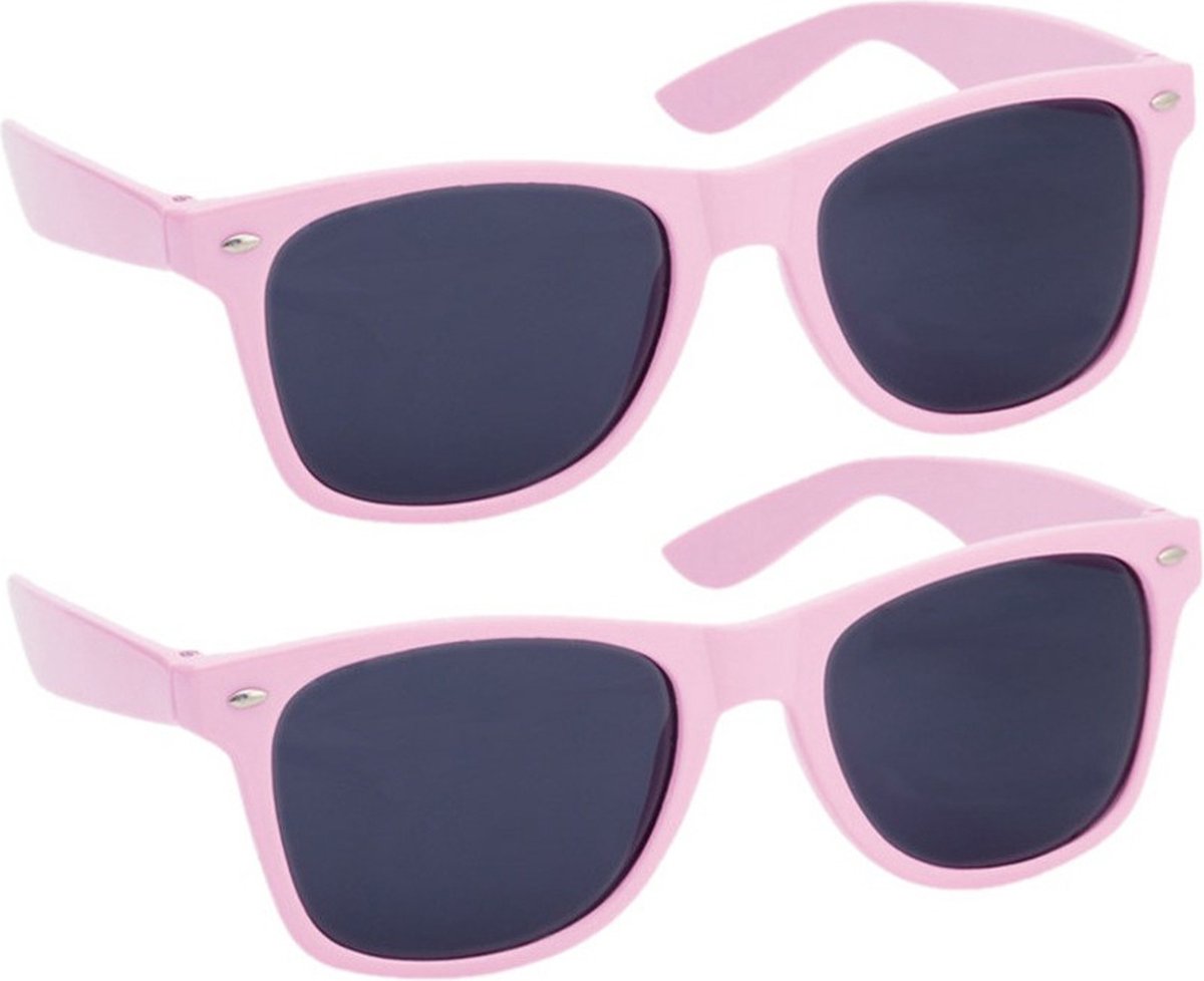 Hippe Party zonnebril - 2x - roze - plastic - UV400 - verkleedbril - carnaval/verkleed