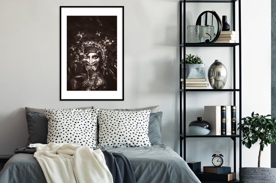 Affiche avec cadre Femme - Peinture - Zwart - Wit - 60x90 cm