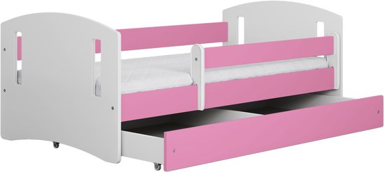 Kocot Kids - Bed classic 2 roze met lade met matras 140/80 - Kinderbed - Roze