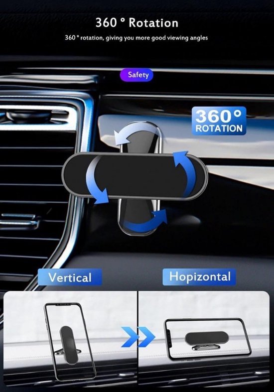 Magnetische Telefoonhouder voor in de Auto - 360 Graden Kijkhoek Magnetische Telefoonhouder voor in de Auto - 360 Graden Kijkhoek