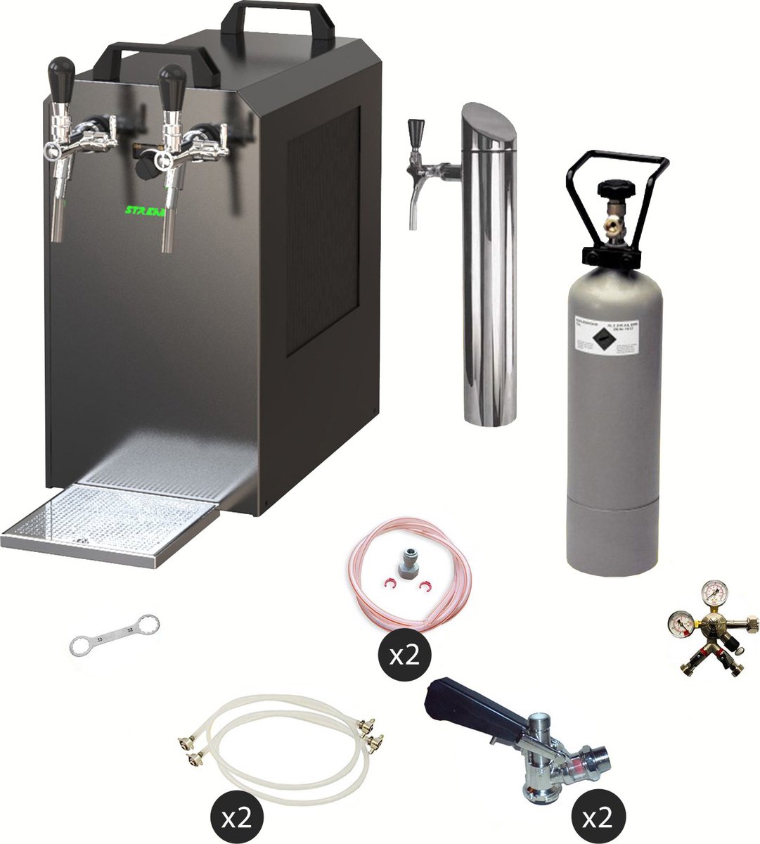 Complete set - Biertap - STREAM 80 bierkist, doorstroomkoeler 2-lijns droge koeler, KEG: Type G; KEG 2: Type S