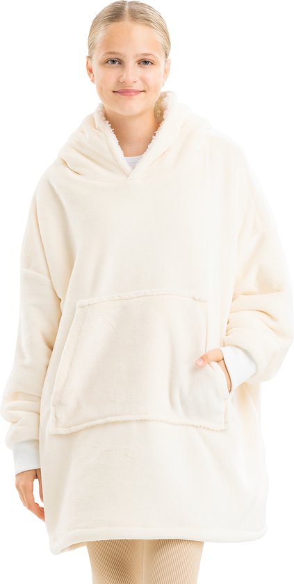 HOMELEVEL sweat à capuche oversize en polaire pour enfants - Grand pull en polaire doux pour se détendre - Pour garçons et filles - Crème - Taille XL