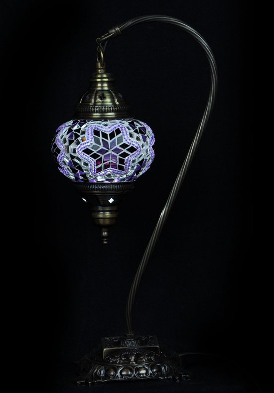 Turkse Lamp - Tafellamp - Boogmodel - Mozaïek Lamp - Marokkaanse Lamp - Oosters Lamp - ZENIQUE - Authentiek - Handgemaakt - Paars