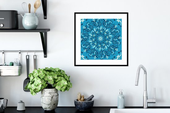 Affiche avec cadre Mandala - Blauw - Motifs - 40x40 cm
