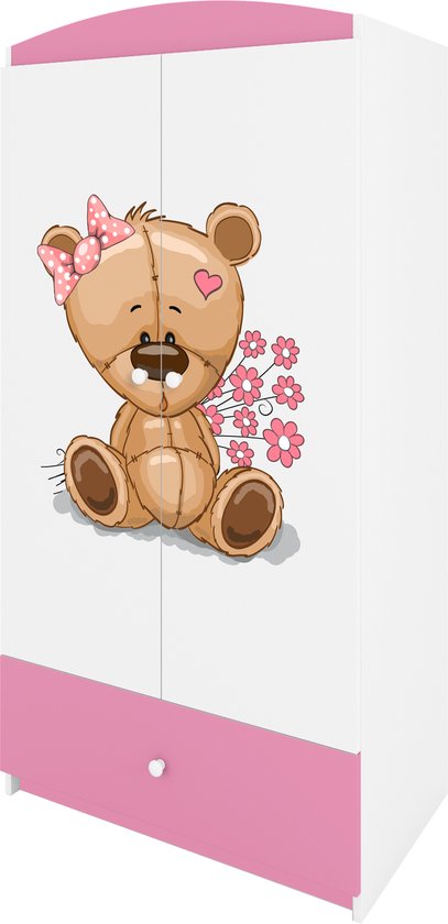 Kocot Kids - Kledingkast babydreams roze teddybeer bloemen - Halfhoge kast - Roze