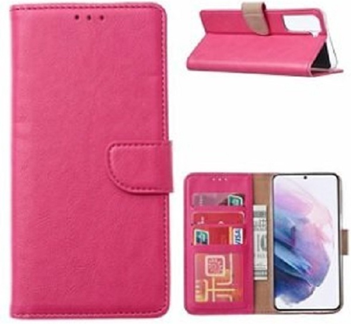 Samsung Galaxy S21 Plus Hoesje Met Pasjeshouder Bookcase Roze