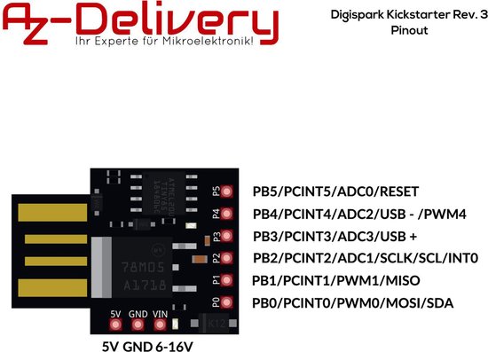 AZDelivery 3 x Digispark Rev.3 Kickstarter met ATTiny85 en USB compatibel met Arduino Inclusief E-Book!