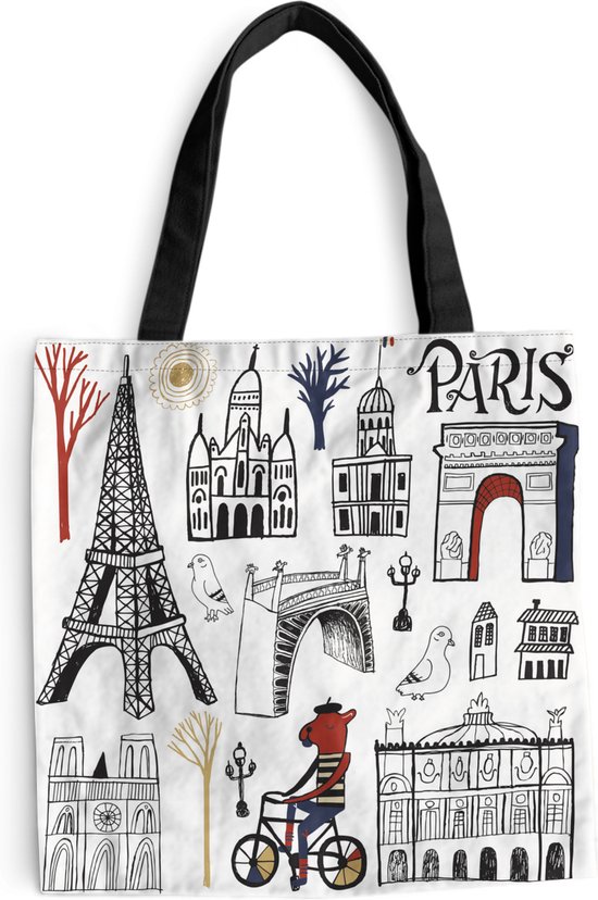 Sac bandoulière - Sac de plage - Shopper Paris - Tour Eiffel - Dessin - 40x40 cm - Sac coton