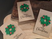 Kerstkaart - Set van 3 kerstkaarten met kerstkrans - Originele wenskaart - Eindejaar