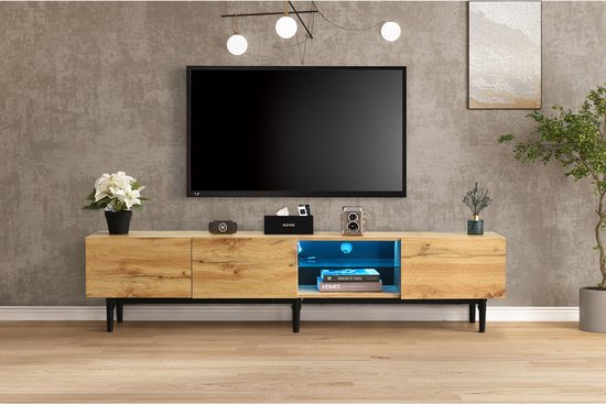 Meuble TV LED moderne - Meuble TV chêne clair à éclairage LED variable 7  couleurs 
