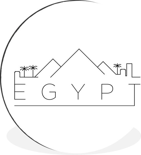 WallCircle - Wandcirkel - Muurcirkel - Skyline "Egypte" zwart op wit - Aluminium - Dibond - ⌀ 90 cm - Binnen en Buiten
