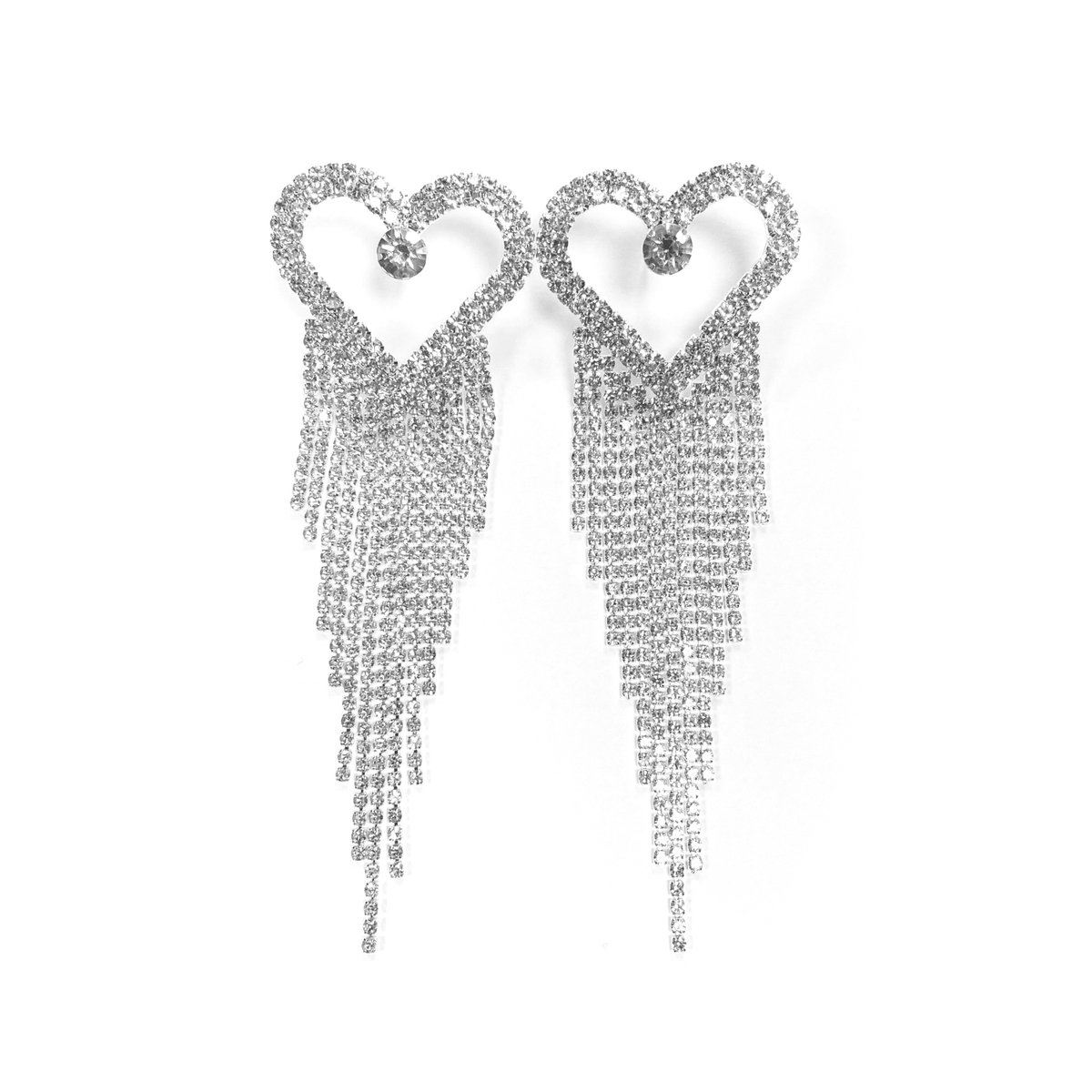 Sparkle Heart Oorbellen - Zilverkleurig | 3,8 x 11,5 cm | Hart Strass Oorhangers
