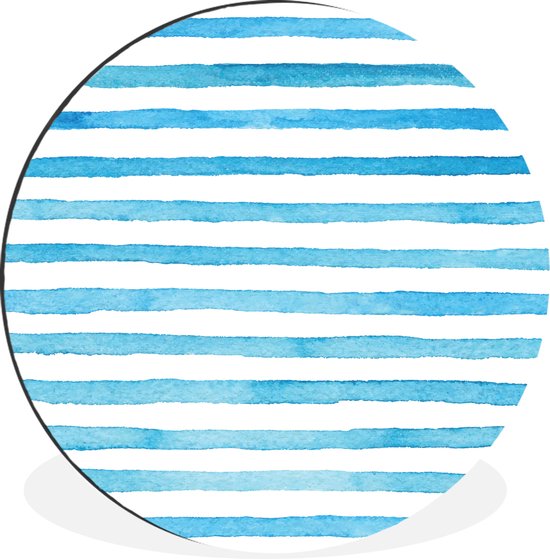 WallCircle - Wandcirkel - Muurcirkel - Waterverf - Blauw - Strepen - Aluminium - Dibond - ⌀ 140 cm - Binnen en Buiten
