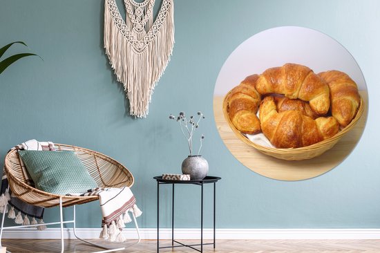 Croissants dans une corbeille à pain Cercle mural aluminium ⌀ 120 cm - impression photo sur cercle mural / cercle vivant / cercle jardin (décoration murale) XXL / Groot format!