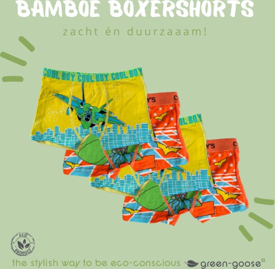 green-goose® 4 Bamboe Kinder Boxershorts voor Jongens | Cool | Maat 104-116| 4-6 jaar | Duurzaam | Zacht | Ademend