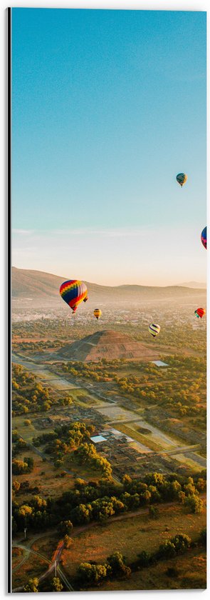 WallClassics - Dibond - Luchtballonnen zwevend door de lucht - 20x60 cm Foto op Aluminium (Met Ophangsysteem)