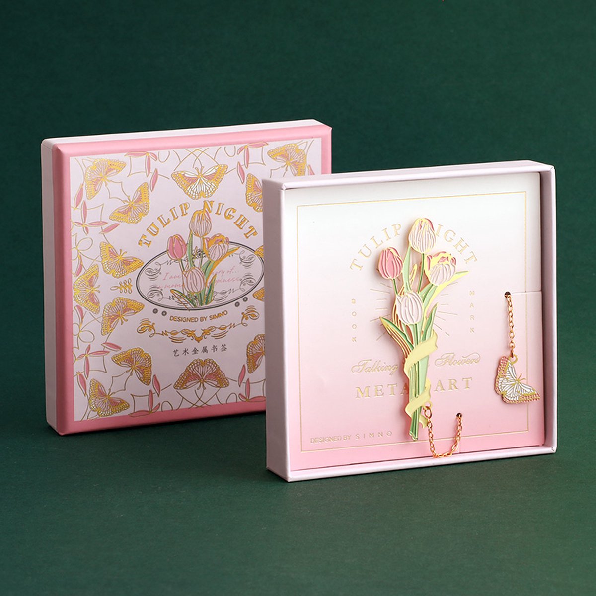 Simno® - Messing bladwijzer - Tulp bloemdesign - met hanger - geschikt als cadeau