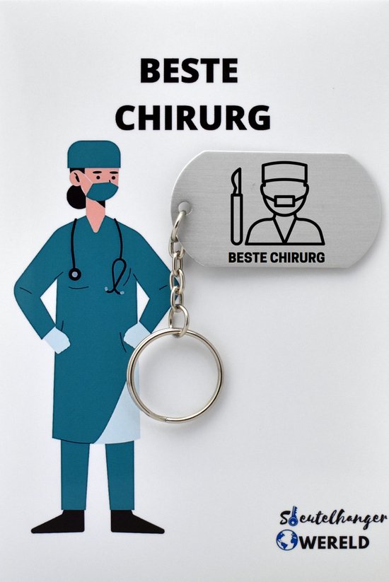 Beste Chirurg Sleutelhanger inclusief kaart – Chirurg cadeau – beste Chirurg- Leuk kado voor je Chirurg om te geven - 2.9 x 5.4CM