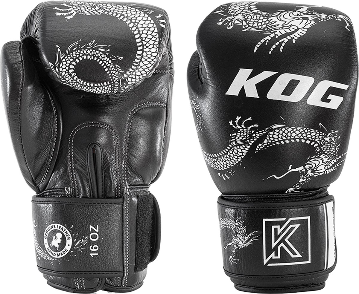 Knockout Gear Bokshandschoenen Van Echt Rundleer Zwart/Wit - 16 oz