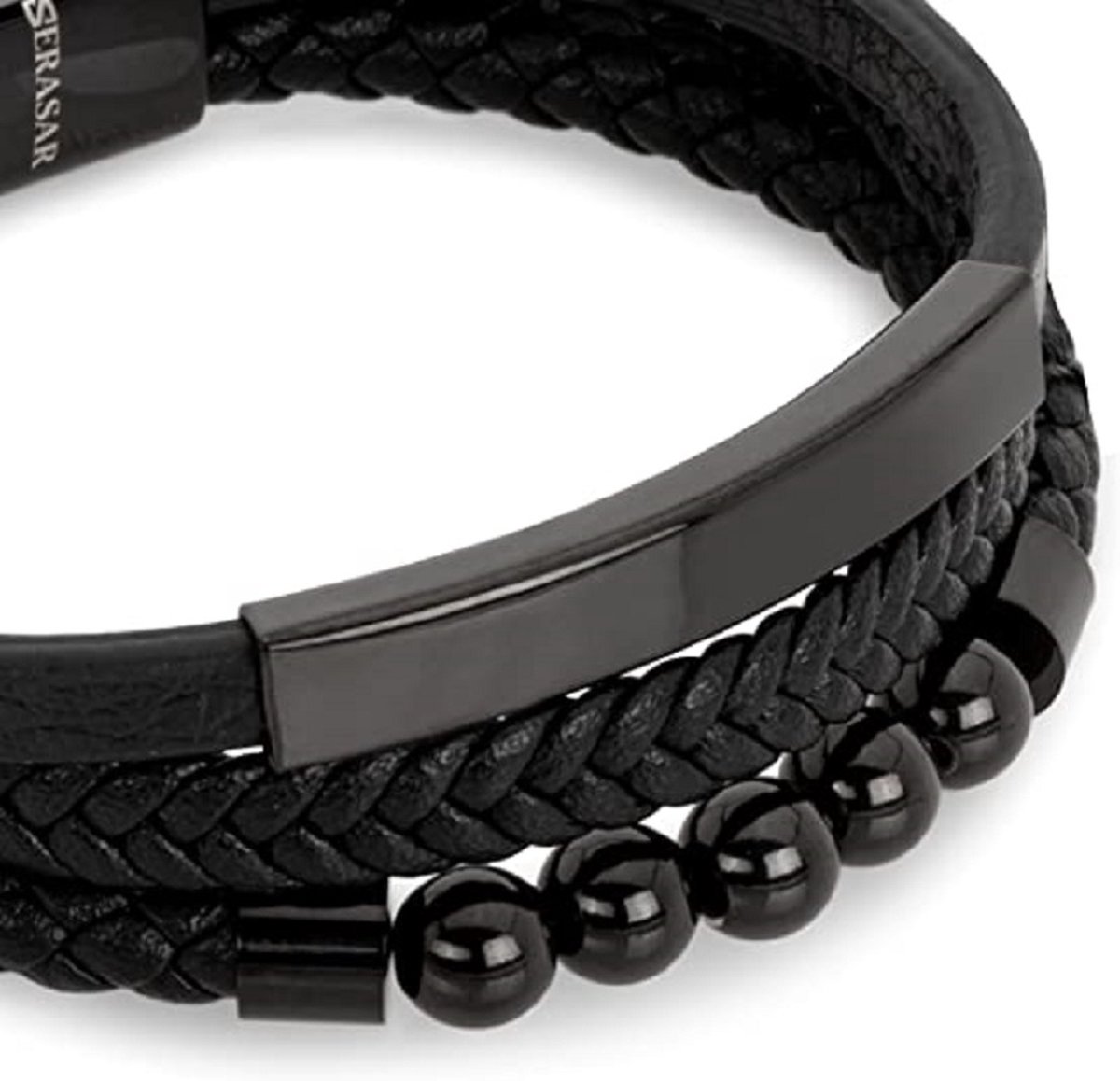 SERASAR Herenarmbanden Armband Zilver Heren Leer voor 23cm Lederen Leren Mannen Cadeau Man