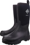 Zwarte Muck Boot Derwent II laarzen met een groene zool en een logo op de kuit.