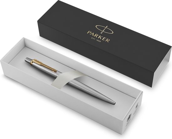 Parker Jotter-balpen - medium punt - blauwe inkt - roestvrij staal met chromen afwerking - incl. geschenkdoos