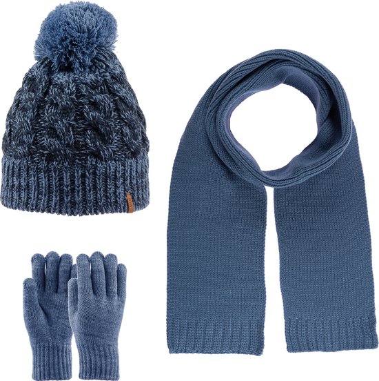 Kitti 3-Delig Winter Set | Muts met Fleecevoering - Sjaal - Handschoenen | 9-15 Jaar Jongens | K22180-13-04 | Denim Blue