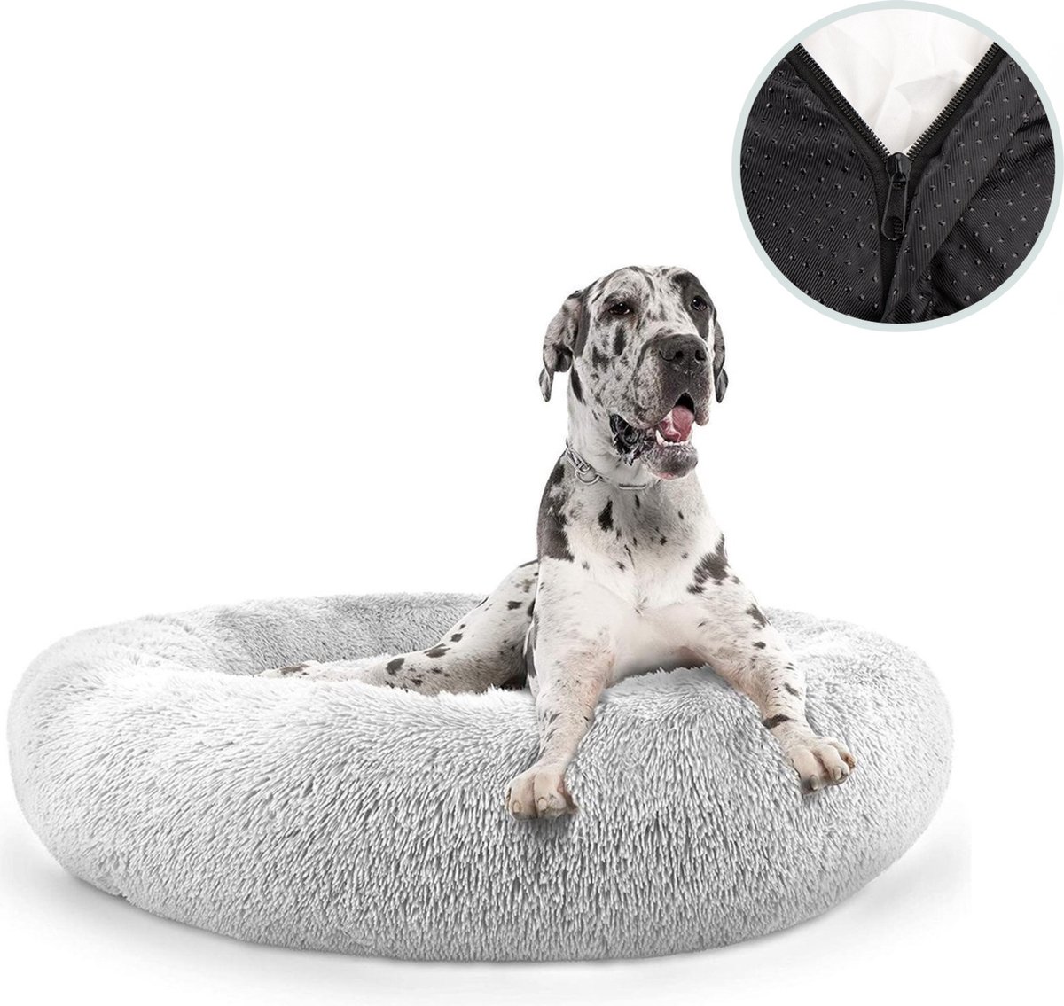 Behave Hondenmand Deluxe – Hondenkussen – Hondenbed – Donutmand – Wasbaar – Fluffy – Donut – Maat XXXL – 120cm – Grijs