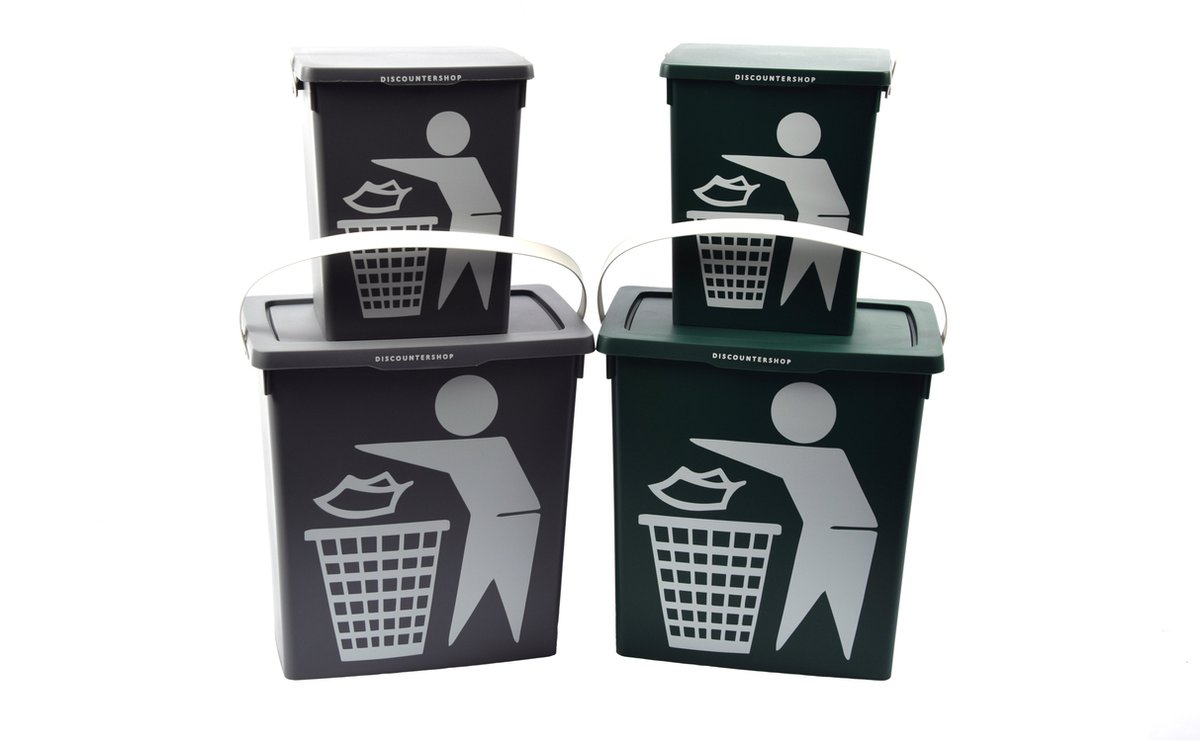 Handig klein afvalbak Afvalemmer containertje| 100% BIO recyclable| organisch afval 11/4.5 liter Groen/Grijs | 4 Stuks