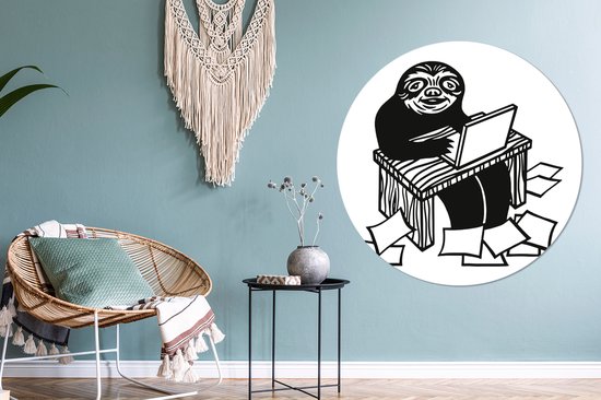 Illustration d'un paresseux qui travaille dur. Cercle mural aluminium ⌀ 140 cm