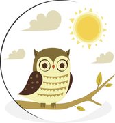 Illustration d'un hibou dans la journée. Cercle mural aluminium ⌀ 140 cm