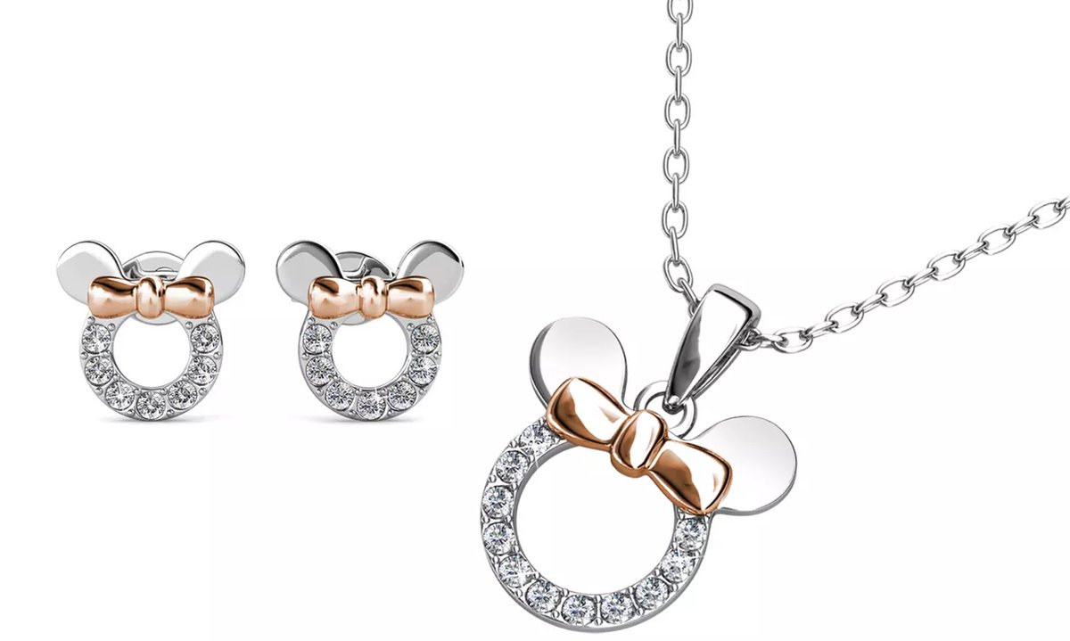 Mickey Mouse Jewelry - Ketting + Oorbellen - Zilver + Rose Goud