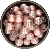37x boules de Noël en plastique/plastique rose clair (rose blush) 6 cm mix - Incassable - Décorations pour Décorations pour sapins de Noël de Noël / Décorations de Noël