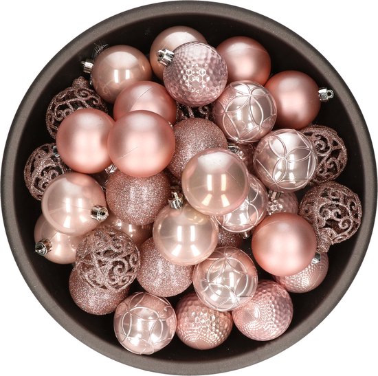 Aardbei Temerity een kopje Bellatio decorations Kerstballen - 37 stuks - lichtroze - mix - kunststof -  6 cm | bol.com
