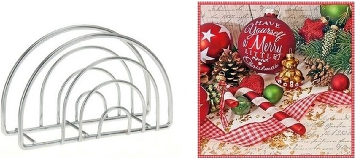 Servettenhouder met kerst servetten in kerstsfeer 33 x 33 cm - Servethouders/servettenhouders - Servetten - Kerstdiner tafeldecoratie versieringen
