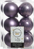 24x stuks kunststof kerstballen heide lila paars 6 cm - Mat/glans - Onbreekbare plastic kerstballen